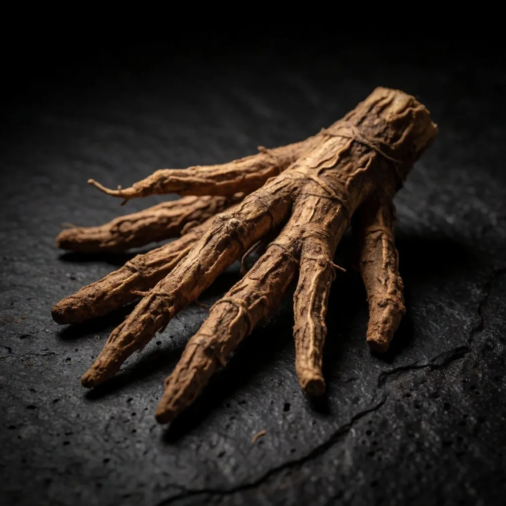 Pasak bumi root photographed under studio spotlight